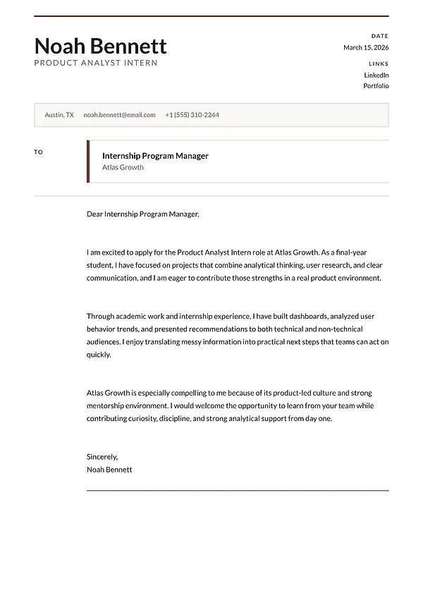 Aster cover letter template from MySuperResume
