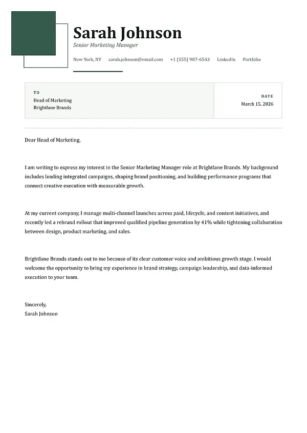 Juniper cover letter template with classic professional structure and clean spacing.