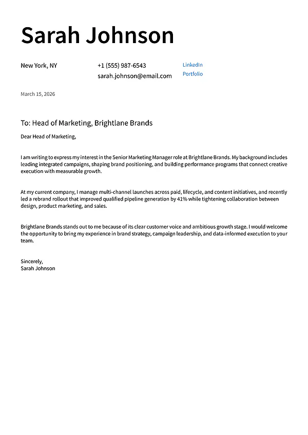 Open Door cover letter template with a friendly professional layout and balanced spacing.