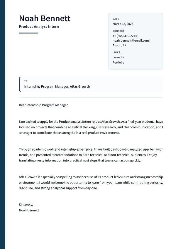 Westport cover letter template with modern professional spacing and a clean header.