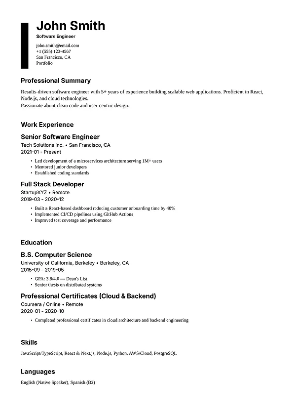 Berlin clean resume template from MySuperResume