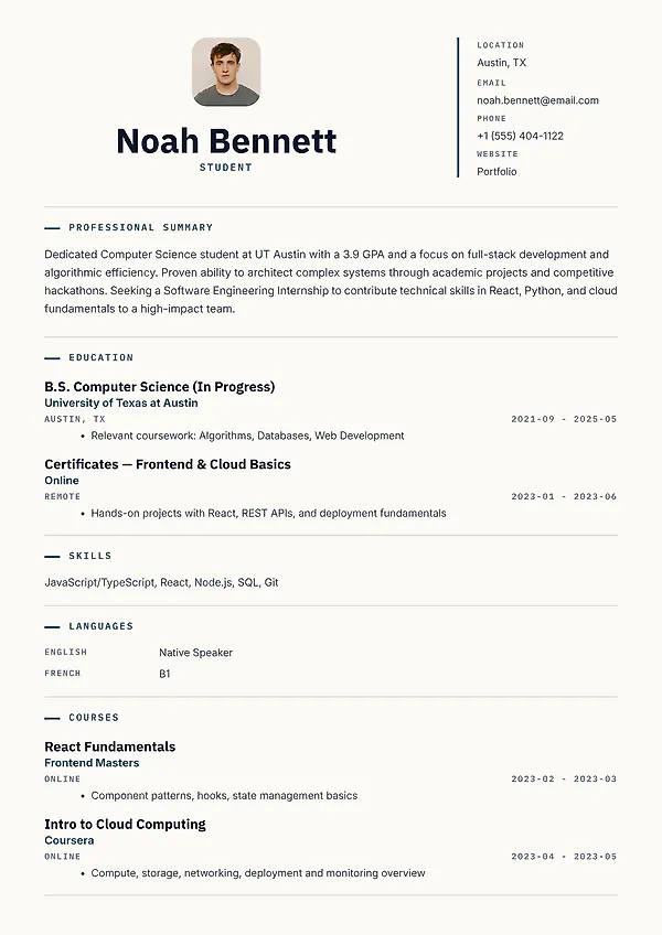 Canvas resume template with a clean creative layout, modern sections, and polished professional spacing.