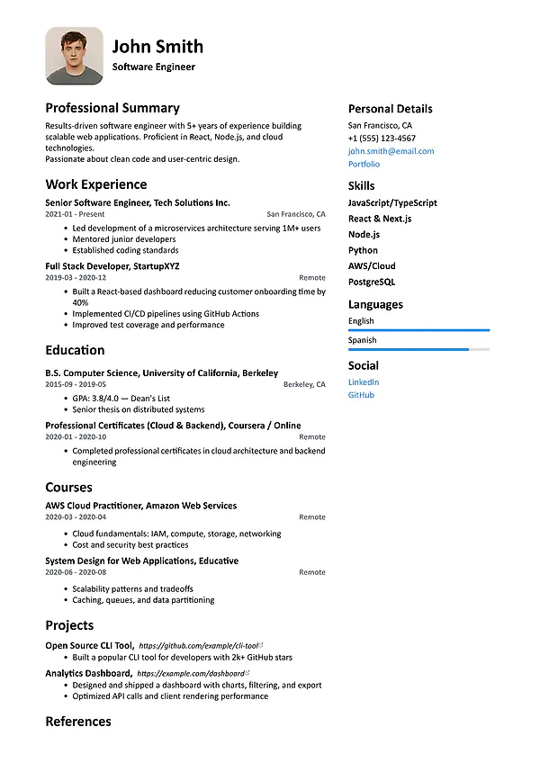 Clean Start resume template with a simple modern layout, concise sections, and balanced white space.