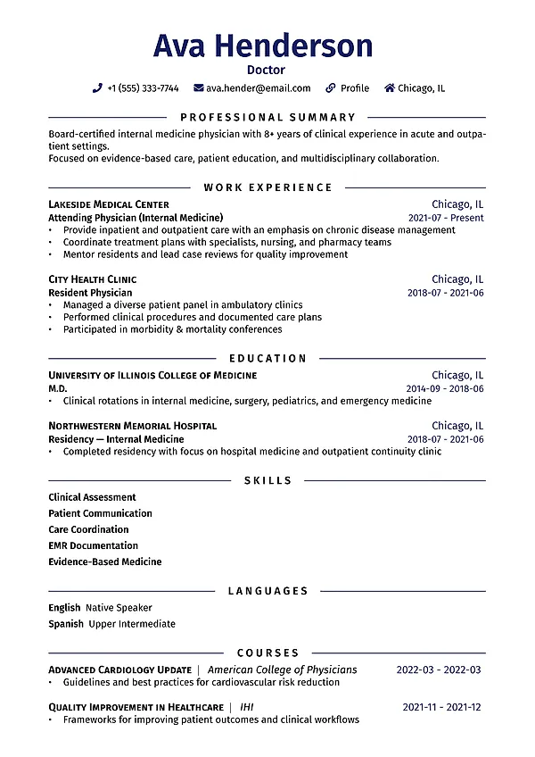 England resume template with refined typography, balanced sections, and a polished professional structure.
