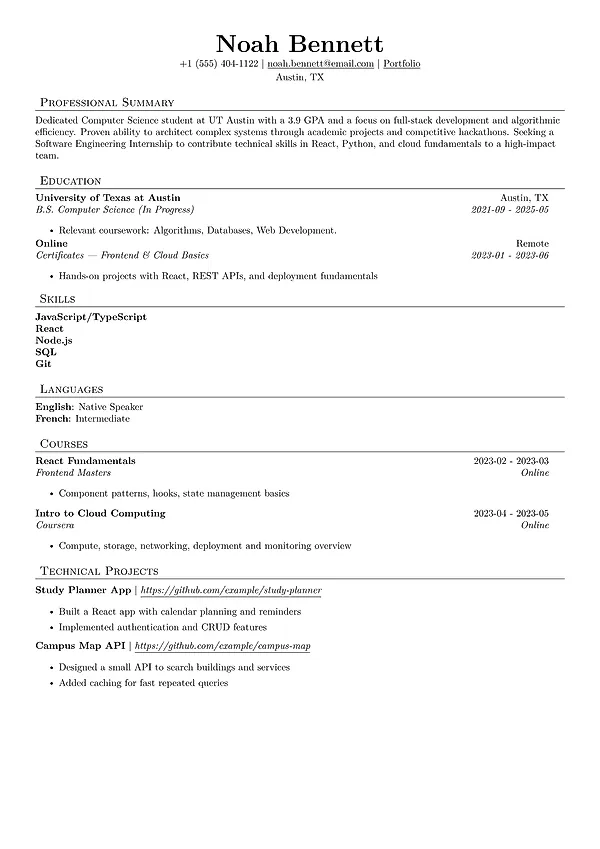 Jake's technical resume template from MySuperResume
