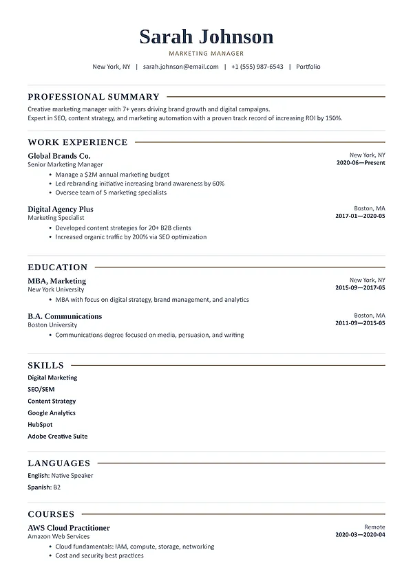 Langford ATS-friendly resume template from MySuperResume