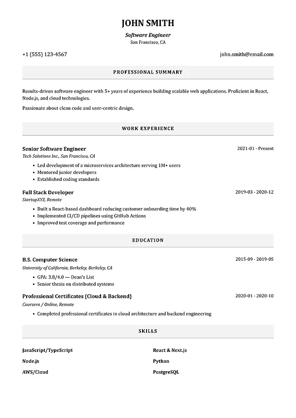 Monocrom resume template with a minimalist black-and-white style, clean structure, and professional hierarchy.