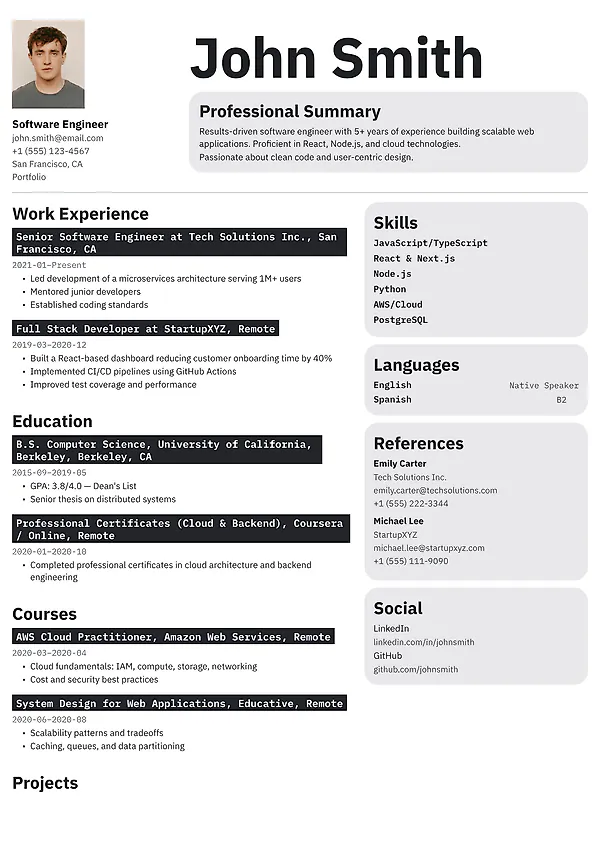 Riverton two-column resume template from MySuperResume