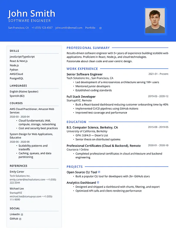 Summit resume template with a top-banner layout, structured sidebar, and modern typography.